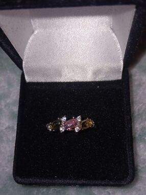 Multi-Tourmaline and Simulated Diamond 2.00 ctw Ring in Silvertone (Adjustable)